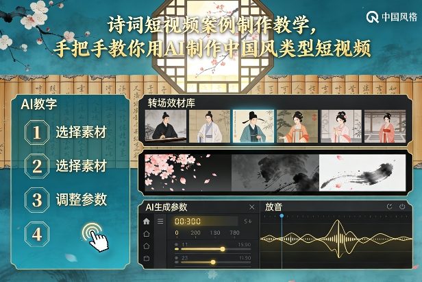 古诗词短视频案例制作教学，手把手教你用AI制作中国风类型短视频-一世倾承云网创