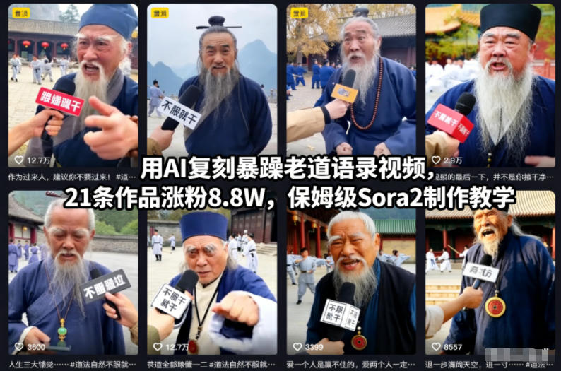 用AI复刻暴躁老道语录视频，21条作品涨粉8.8W，保姆级Sora2制作教学-一世倾承云网创