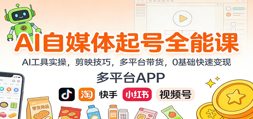 AI自媒体起号全能课：AI工具实操，剪映技巧，多平台带货，0基础快速变现-一世倾承云网创