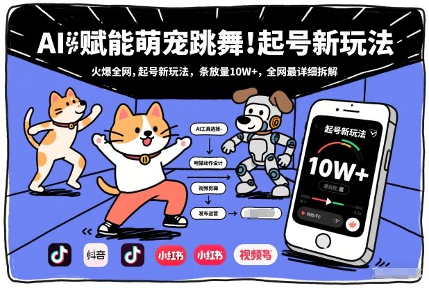 AI赋能萌宠跳舞，火爆全网，起号新玩法，条条播放量10W+，全网最详细拆解-一世倾承云网创