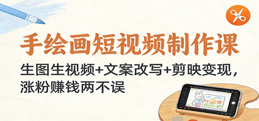 手绘画短视频制作课：生图生视频+文案改写+剪映变现，涨粉赚钱两不误-一世倾承云网创