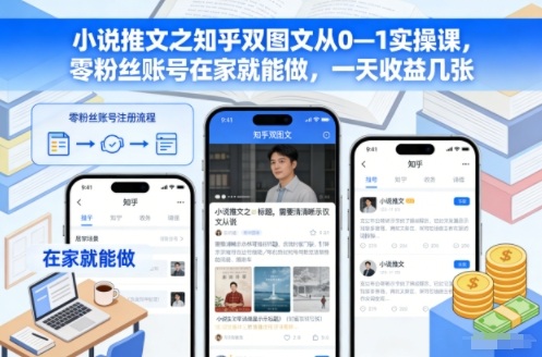 小说推文之知乎双图文从0—1实操课，零粉丝账号在家就能做，一天收益几张-一世倾承云网创