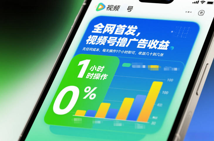全网首发，视频号撸广告收益，无任何成本，每天操作1个小时即可，收益几十到几张-一世倾承云网创