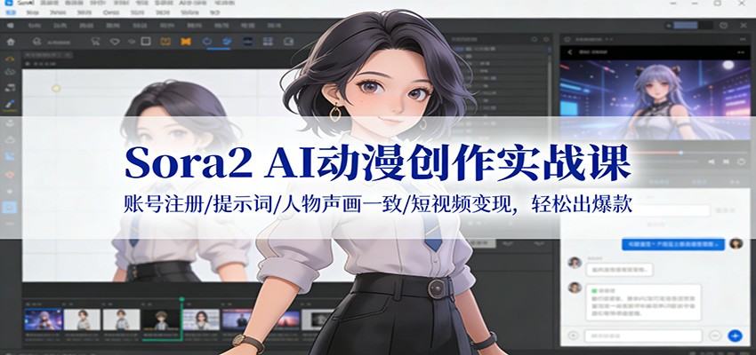 Sora2 AI动漫创作实战课：账号注册/提示词/人物声画一致/短视频变现，轻松出爆款-一世倾承云网创