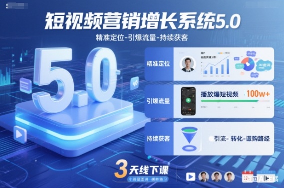短视频营销增长系统5.0，精准定位-引爆流量-持续获客，3天线下课(音频+图片)-一世倾承云网创