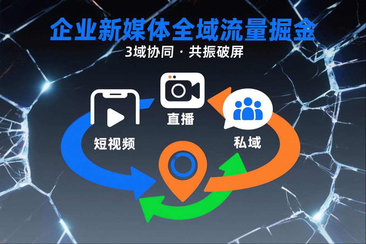 短视频全域商业模式，企业新媒体全域流量掘金，3域协同，共振破屏，短视频-直播-私域-地域-一世倾承云网创