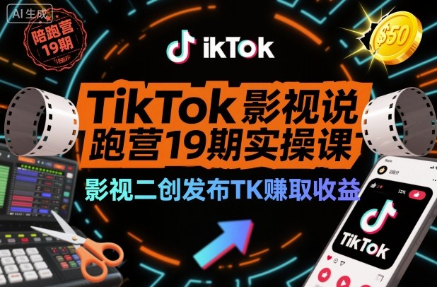 TikTok影视解说陪跑营19期实操课，影视二创发布TK賺取收益，万播收益50美金(更新)-一世倾承云网创