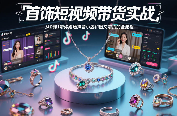 首饰短视频带货实战，从0到1带你跑通抖音小店和图文带货的全流程-一世倾承云网创