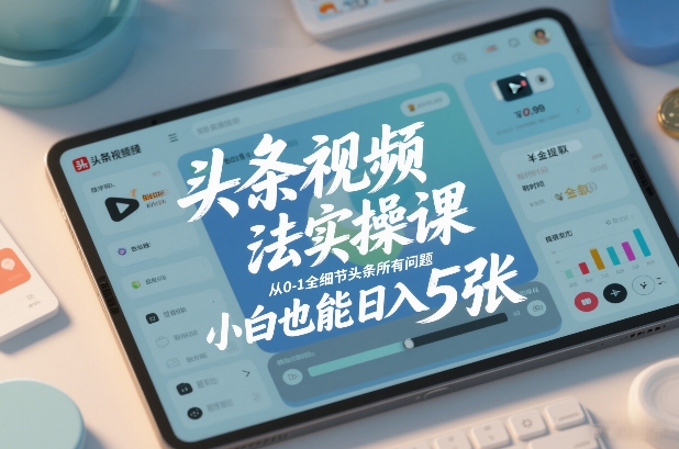 头条视频玩法实操课，从0-1全细节头条所有问题，小白也能日入5张-一世倾承云网创