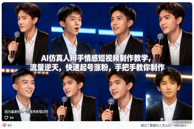 AI仿真人辩手情感短视频制作教学，流量逆天，快速起号涨粉，手把手教你制作-一世倾承云网创