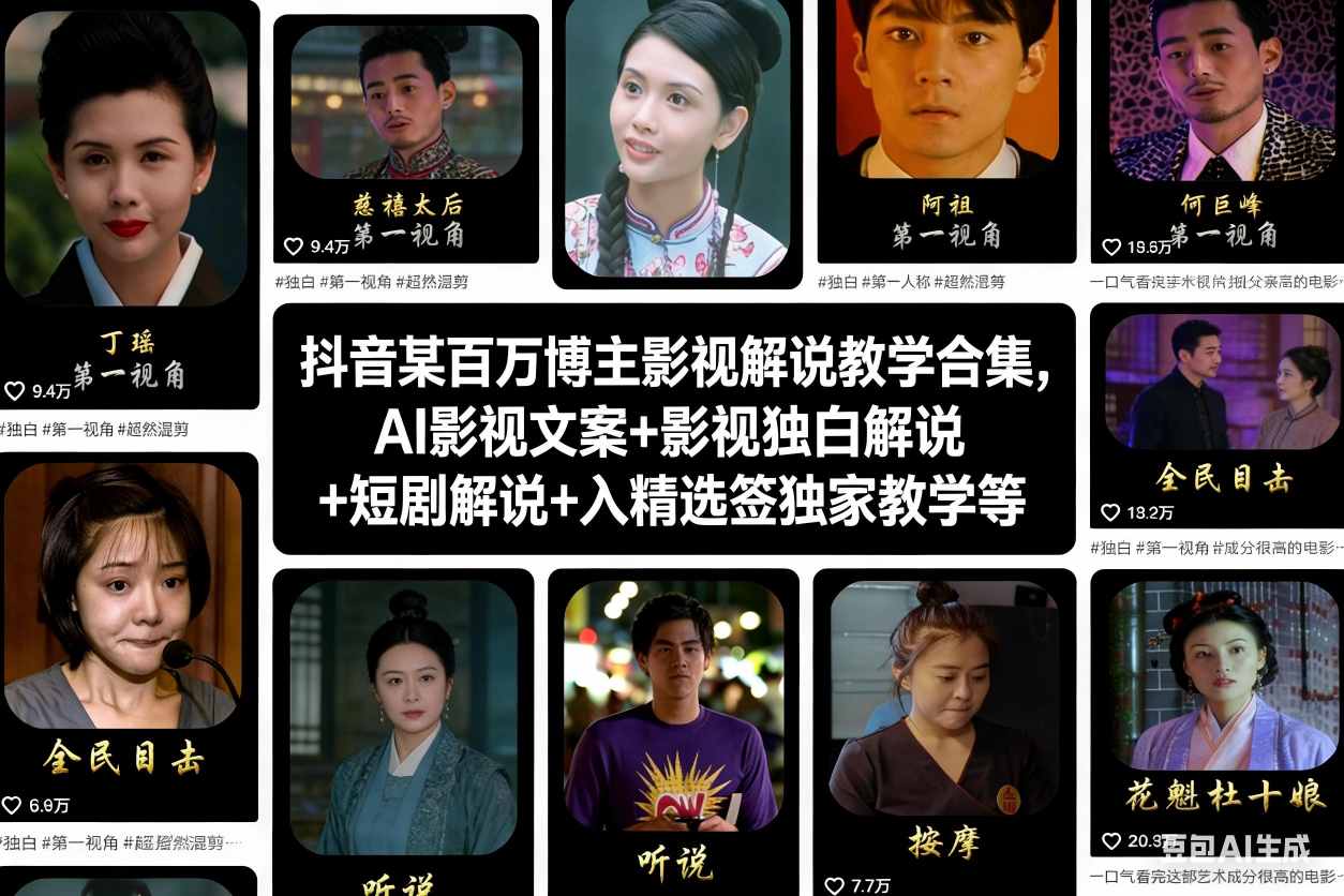 抖音某百万博主影视解说教学合集，AI影视文案+影视独白解说+短剧解说+入精选签独家教学等-一世倾承云网创