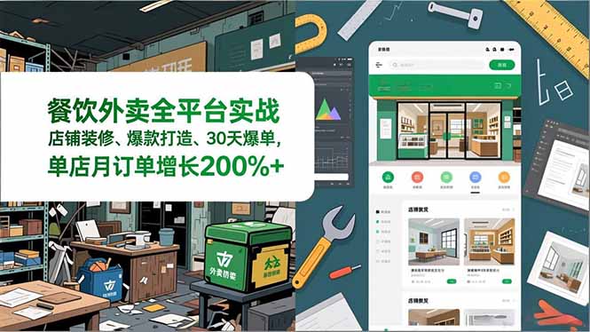 餐饮外卖全平台实战，店铺装修、爆款打造、30天爆单，手把手教学，单店月订单增长200%+-一世倾承云网创