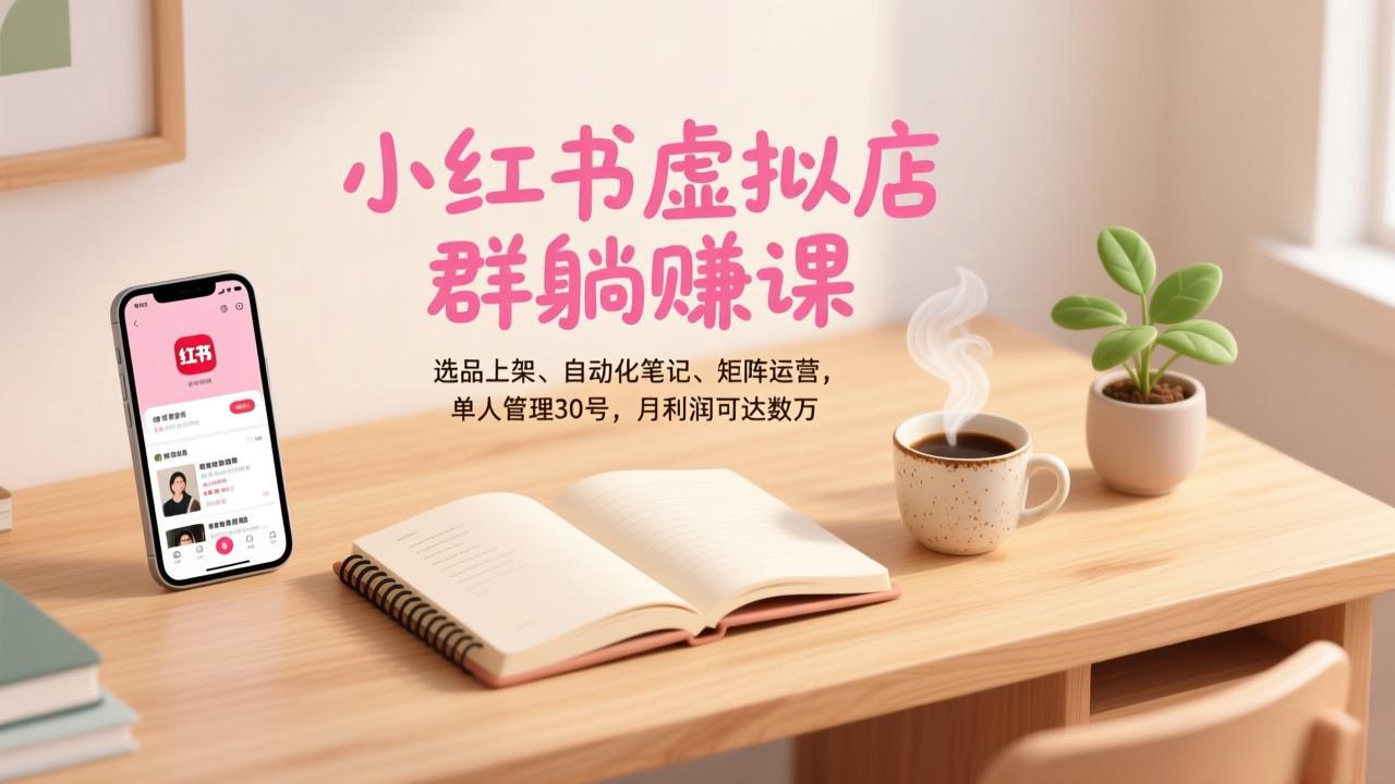 小红书虚拟店群躺赚课，选品上架、自动化笔记、矩阵运营，单人管理30号，月利润可达数万-一世倾承云网创