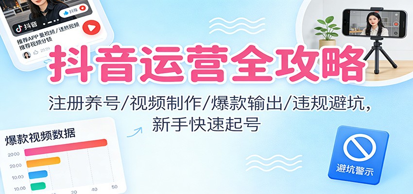 抖音运营全攻略：注册养号/视频制作/爆款输出/违规避坑，新手快速起号-一世倾承云网创