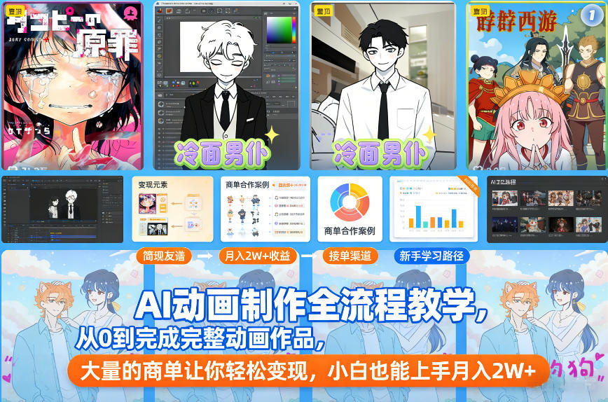 AI动画制作全流程教学，从0到完成完整动画作品，大量的商单让你轻松变现，小白也能上手月入2W+-一世倾承云网创