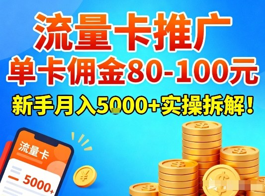 流量卡推广，单卡佣金80-100，新手月入5k+实操拆解！-一世倾承云网创