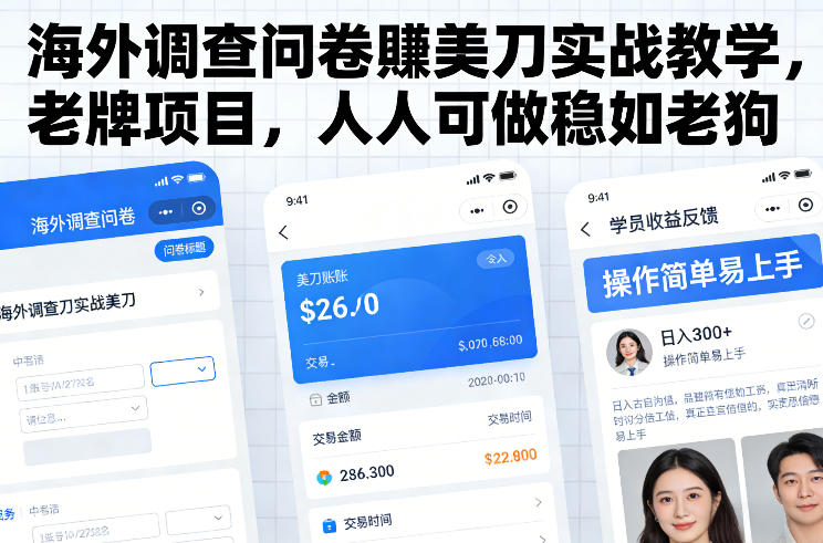 海外调查问卷賺美刀实战教学，老牌项目，人人可做稳如老狗-一世倾承云网创