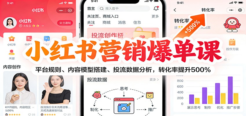 小红书营销爆单课：平台规则、内容模型搭建、投流数据分析，转化率提升500%-一世倾承云网创