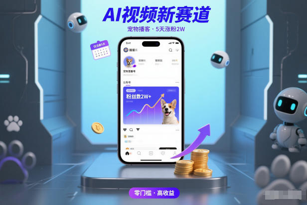 AI视频新赛道，宠物播客仅注册5天涨粉2W，收益非常可观-一世倾承云网创