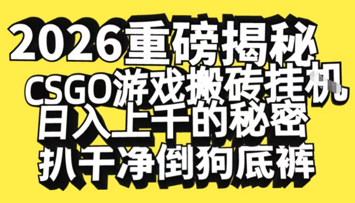 2026开年重磅解密，CSGO游戏搬砖挂G日入1k+的秘密，把倒狗的底裤扒干【揭秘】-一世倾承云网创