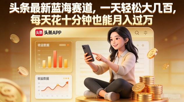 头条最新蓝海赛道，一天轻松大几张，每天花十分钟也能月入过1W【揭秘】-一世倾承云网创