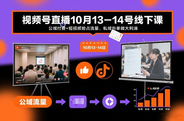 视频号直播10月13-14号线下课，公域付费+短视频抢占流量，私域升单做大利消-一世倾承云网创
