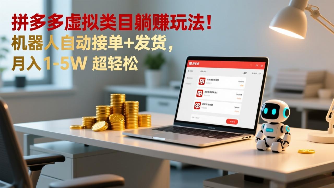 多多虚拟类目躺赚玩法！机器人自动接单+发货，月入 1-5W 超轻松-一世倾承云网创