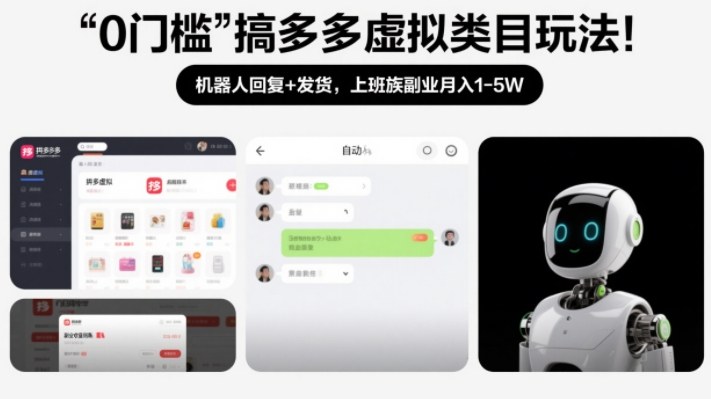 0门槛搞多多虚拟类目玩法！机器人回复+发货，上班族副业月入1-5W【揭秘】-一世倾承云网创