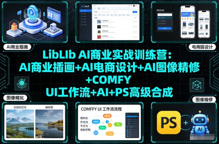 LibLIb AI商业实战训练营：AI商业插画+AI电商设计+AI图像精修+COMFY UI工作流+AI+PS高级合成-一世倾承云网创