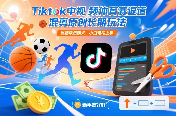 Tiktok中视频体育赛道混剪原创长期玩法，靠播放量賺米，小白轻松上手-一世倾承云网创