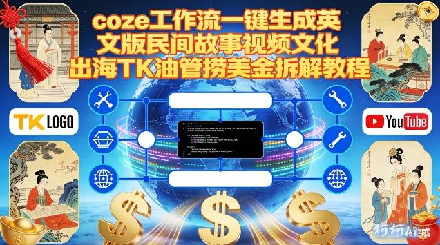 Coze扣子工作流一键生成英文版民间故事视频，文化出海TK油管捞美金拆解教程-一世倾承云网创