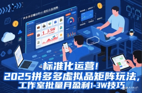 标准化运营！2025拼多多虚拟品矩阵玩法，工作室批量月盈利1-3W技巧【揭秘】-一世倾承云网创