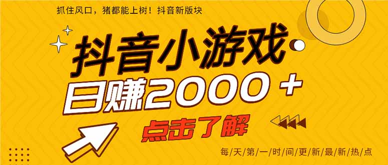 2025年爆火的抖音小游戏项目，一部手机日入2000+-一世倾承云网创