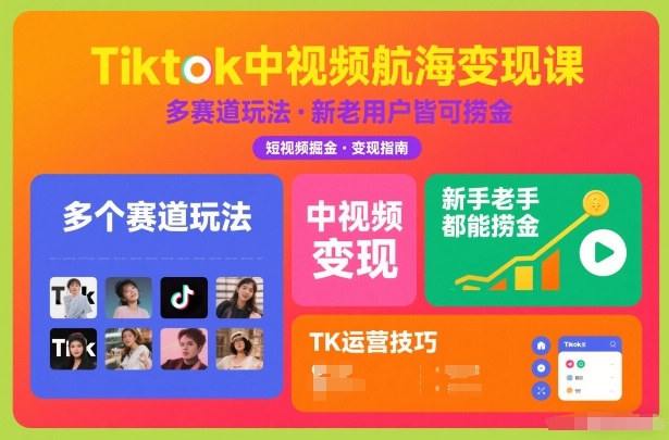 Tiktok中视频航海变现课，多个赛道玩法，新手老手都能在TK中视频捞金-一世倾承云网创