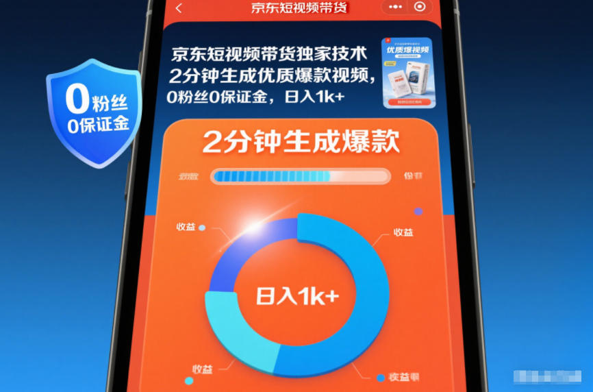京东短视频带货独家技术，2分钟生成一条优质爆款视频，0粉丝0保证金，日入1k+【揭秘】-一世倾承云网创
