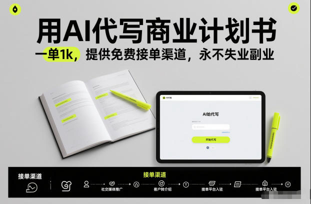 用AI代写商业计划书，一单1k，提供免费接单渠道，永不失业副业-一世倾承云网创