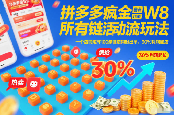拼多多疯狂活动流玩法，所有链接全部打标，一个店铺矩阵100条链接同时出单，30%利润起店-一世倾承云网创