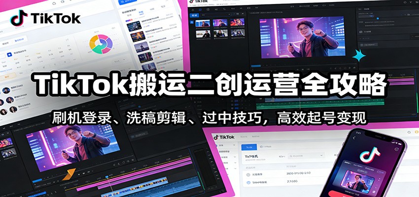 TikTok搬运二创运营全攻略：刷机登录、洗稿剪辑 、过中技巧，高效起号变现-一世倾承云网创