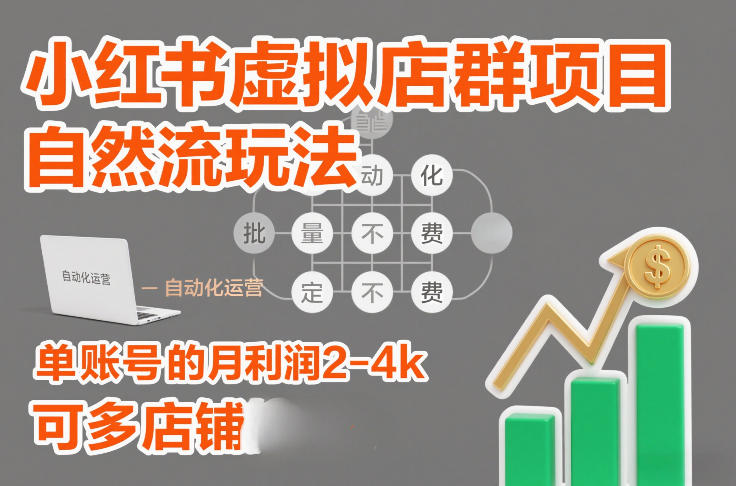 小红书虚拟店群项目，自然流玩法，批量自动化，稳定不费号，单账号的月利润2-4k，可多店矩阵-一世倾承云网创