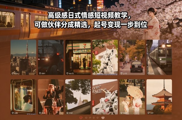 高级感日式情感短视频教学，可做伙伴分成精选，起号变现一步到位-一世倾承云网创